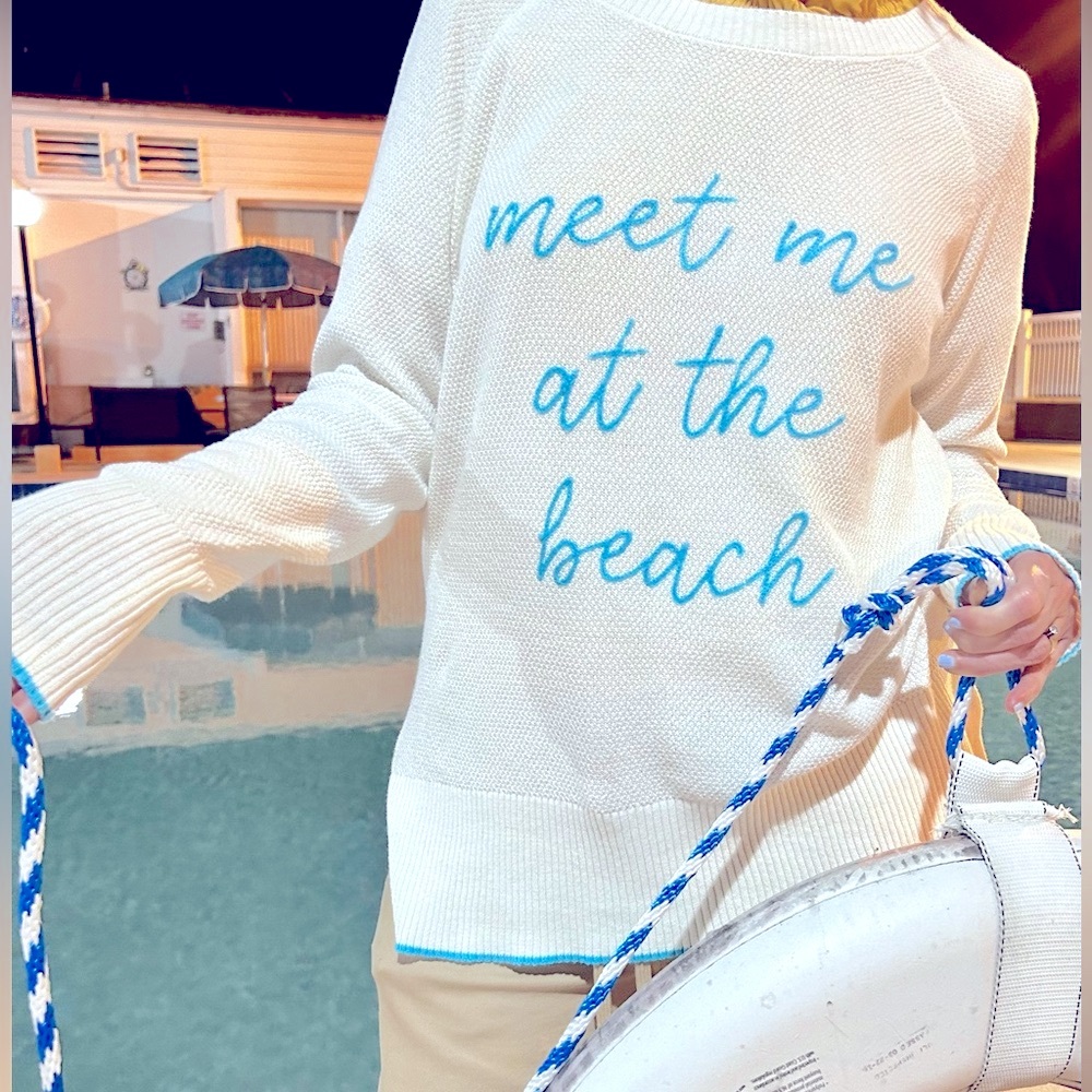 Cream and Blue Sweater - “Meet Me at the Beach”